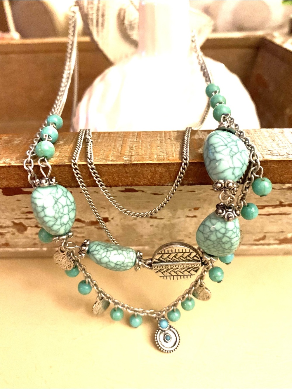 Turquoise and Silver Beaded Multi-Layer Necklace - Women Jewelry